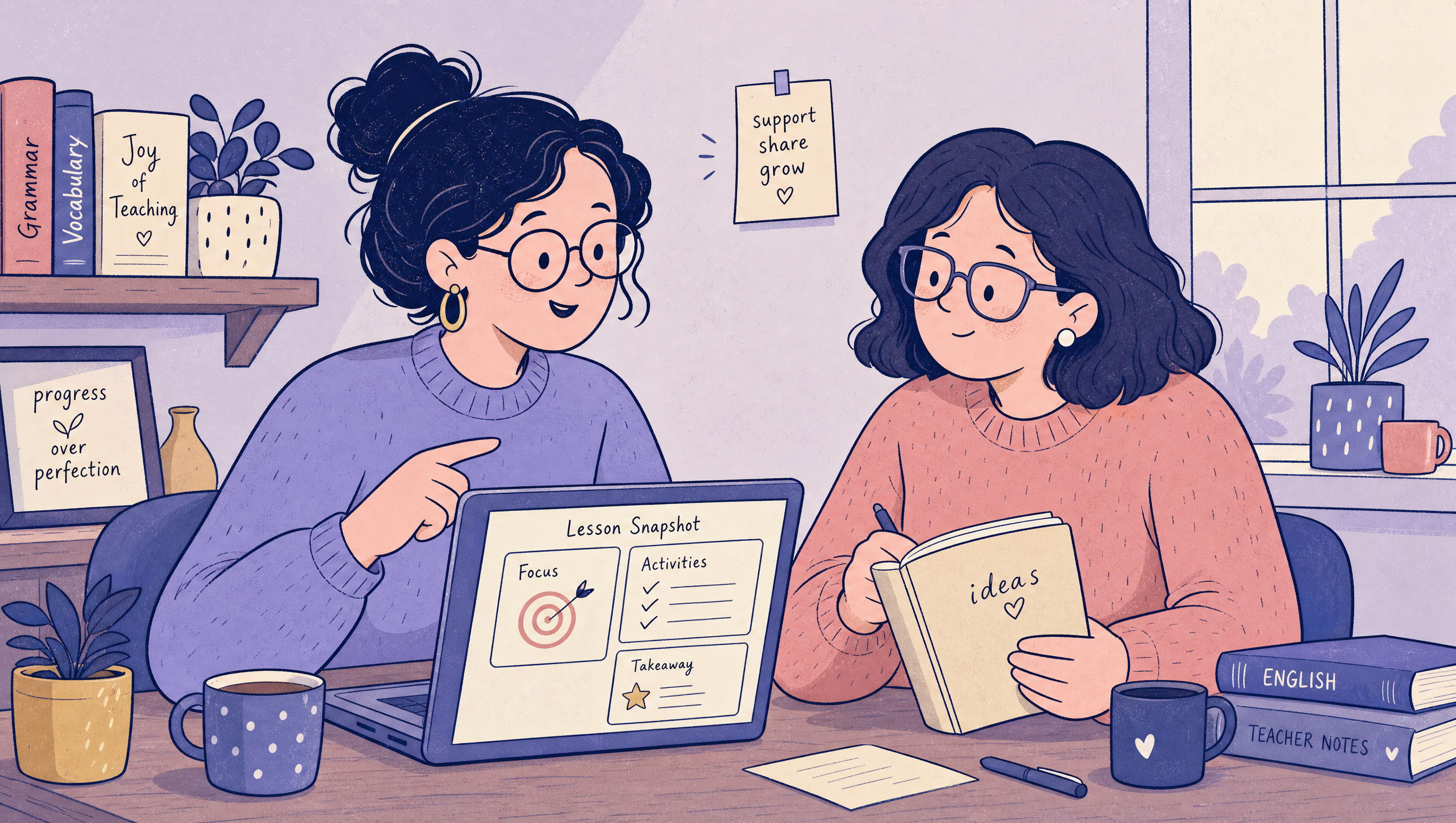 A mentor teacher giving development feedback to another teacher